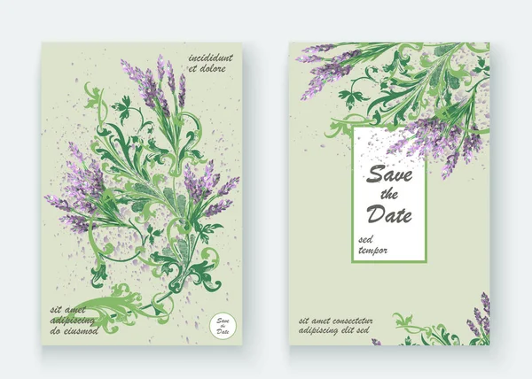 Diseño de la cubierta de patrón floral lavanda. Flor creativa dibujada a mano — Archivo Imágenes Vectoriales