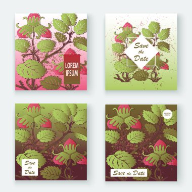 Çilek desen tasarım şablonları ürün. Kırmızı berr el çekilmiş