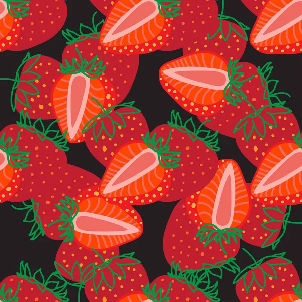 Векторный Бесшовный Узор Strawberrys Дизайнерская Красочная Абстрактная Иллюстрация Целый Нарезанный — стоковый вектор
