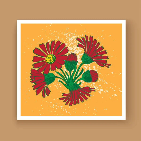 Рука Намальована Крупним Планом Квітка Хризантеми Художня Векторні Ілюстрації Ботанічний — стоковий вектор