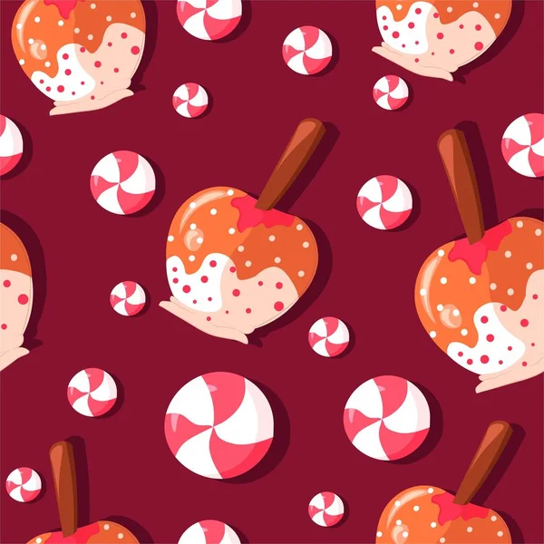 Çubukta Karamelize Edilmiş Elma Şekerlemesi Şekerleme Dikişsiz Desen Aralık Kış — Stok Vektör
