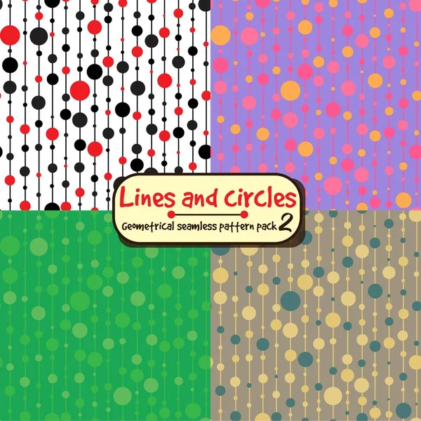 Linjer Och Cirklar Vertikal Sömlös Mönster Pack Med Olika Färgkombinationer — Stock vektor