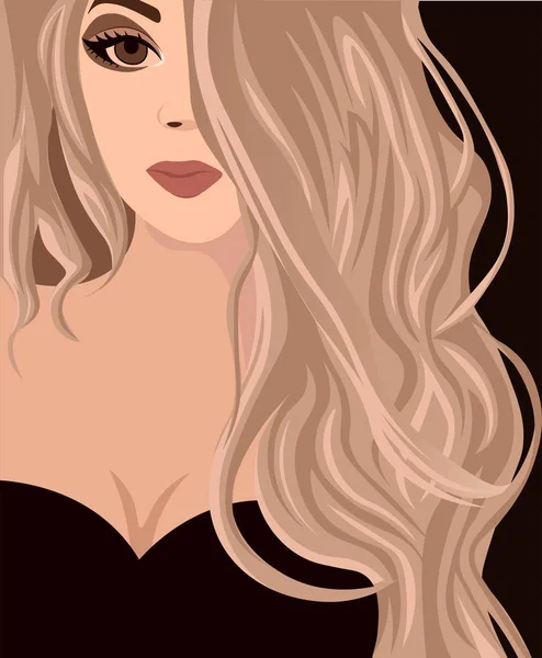 Plochá Ilustrace Bělošky Blond Kudrnatými Vlasy Krásná Dívka Velkýma Mandlovýma — Stockový vektor