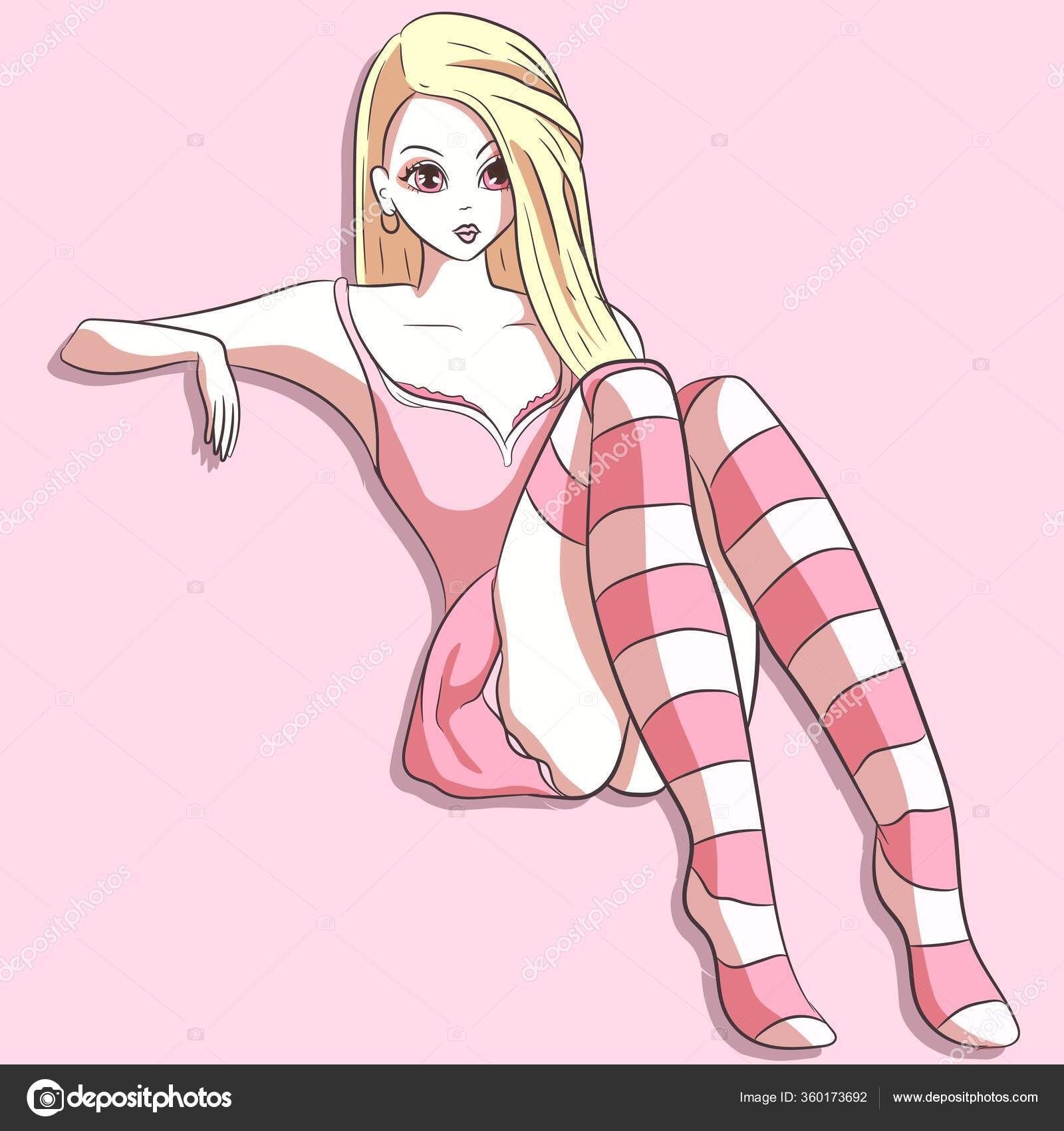 Kawaii Menina Vestindo Vestido Rosa Pastel Meias Listradas Posando  Personagem Vetor de ©Adrielle-art 360173692, image size:1600x1700
