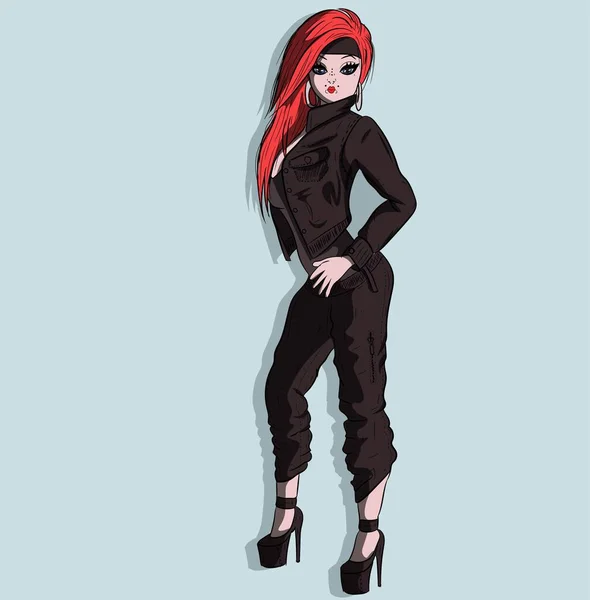 Gangsta Metalhead Girl Avec Bandana Une Veste Cuir Posant Pour — Image vectorielle