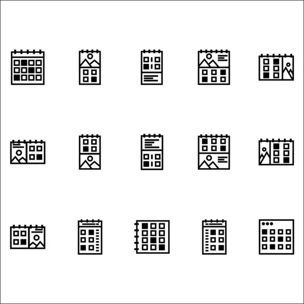 Calender图标集设计线风格标识和演示模板 — 图库照片