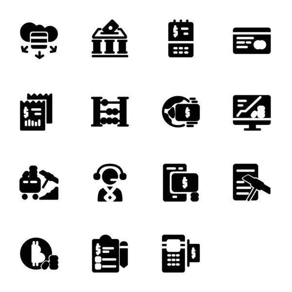 Finance icon set design solid style part2. Ideální pro aplikaci, web, logo a šablonu prezentace — Stockový vektor