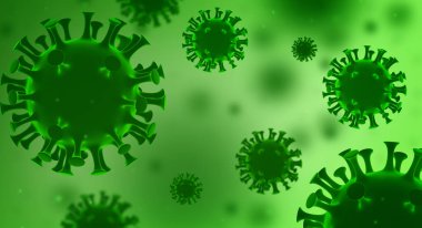 3 boyutlu Coronavirus Arkaplanı, 3 boyutlu Render Covid-19 Arkaplan, 3 boyutlu Coronavirus Yeşil Renkli Arkaplan