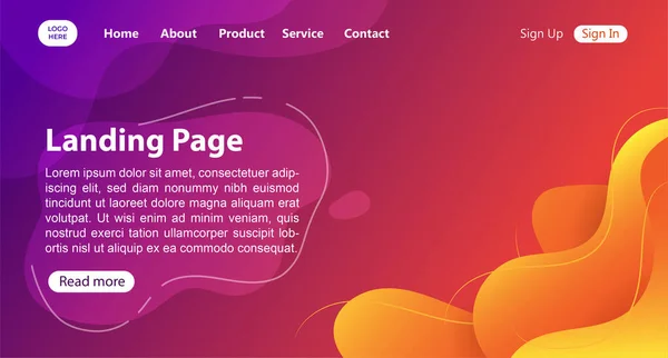 アブストラクトランディングページテンプレート カラフルなランディングページ背景 ウェブサイトページテンプレート 紫のウェブサイト背景 — ストックベクタ