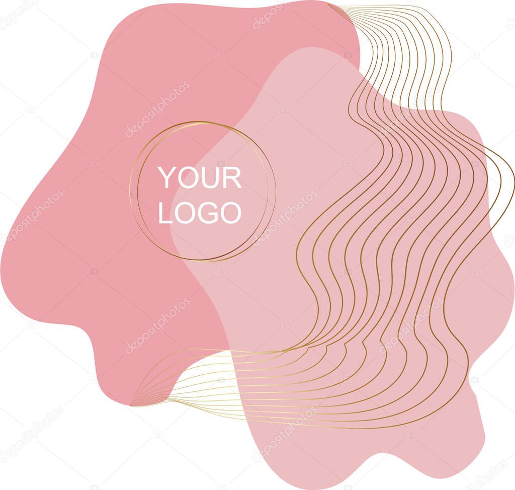 Vector abstract graphics of gold lines and shapes on a pink background for social networks, postcards, banners, newsletters, discounts, cover art, screensavers, discount cards