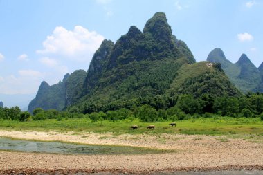 Guilin, Li nehrinden görünen kireçtaşı dağları.