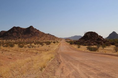 Cape Cross ve Twyfelfontein arasındaki Namibya manzarası