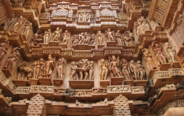 Decorations in one of the temple in KhaJuraho, India