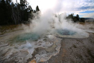 Old Faithful bölgesindeki Firehole nehri boyunca termal havuz, Yellowstone N.P.
