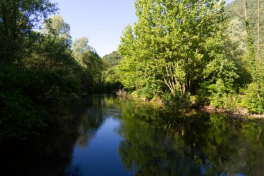 İtalya, Livenza Nehri 'nin görkemli derin yeşil suları.