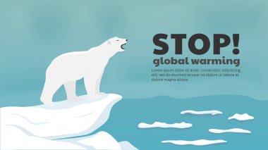 Polar bear needs sea ice to survive. Stop global warming concept. clipart