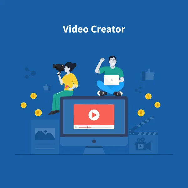 Video yapımcısı konsepti. Erkek ve kadın, video içeriği oluşturmak için teknolojik aletlerle çalışıyor. Çiftler dijital ortamdan para kazanıyor.
