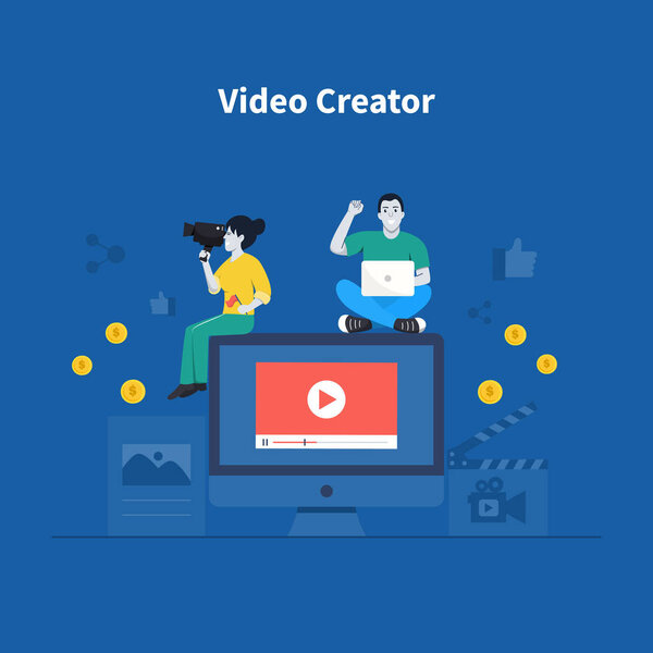 Video creator concept. Male and female work with technology tools to create a video contents. Couples make money from digital media.