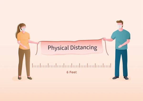 物理的な距離の概念 社会的または物理的な距離の滞在を練習するには 他の人から少なくとも6フィート — ストックベクタ