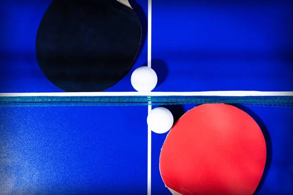 Background Rackets Ball Table Tennis Blue Table White Lines — 스톡 사진