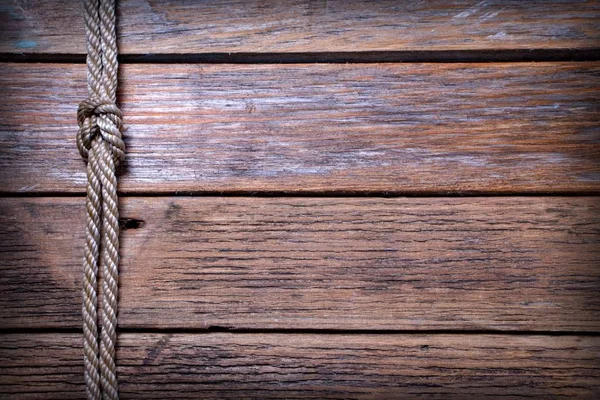 Ship Rope Knot Old Wooden Texture Background — Stock Photo, Image