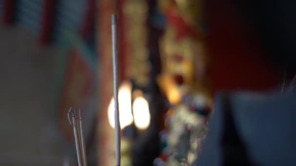 Incense Joss Sticks in Buddhist Templ — Stock Video