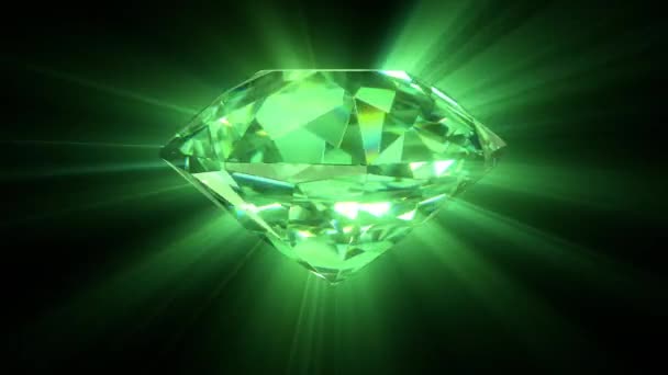 Groene Emerald met sparkle stralen — Stockvideo