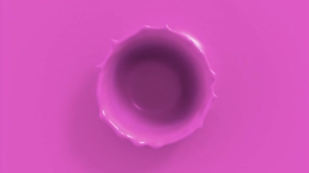 Vue du dessus d'une goutte minuscule tombant dans le liquide fuchsia néon .
