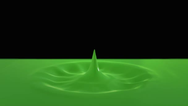 黑色背景下跌落到霓虹灯绿色液体中的小水滴观 — 图库视频影像