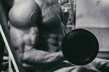 Spor salonunda spor aktiviteleri. Güçlü adam egzersizleri yapıyor