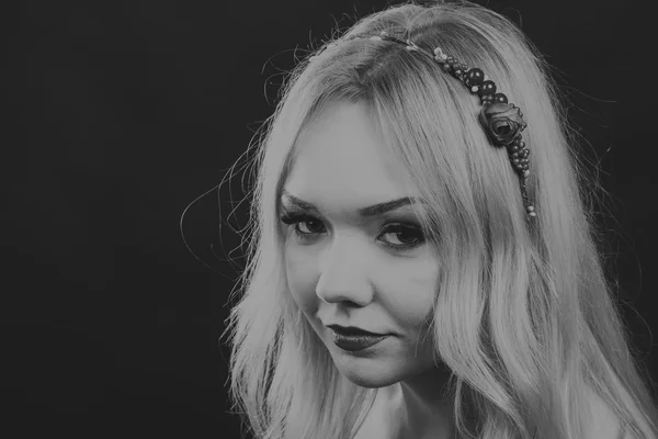 Woman with beautiful hair black and white portrait