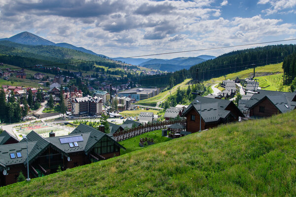 View of the mountain resort town in summer