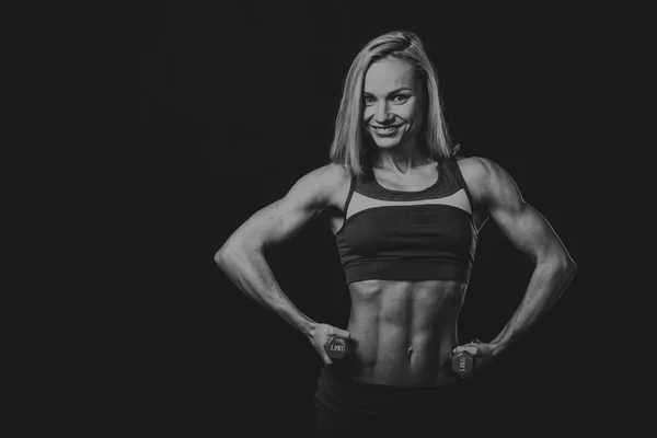 Black and white picture fitness girl — Stock Photo, Image