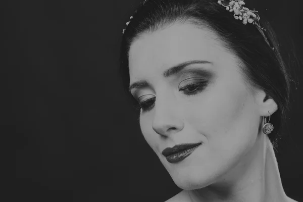 Woman with beautiful hair black and white portrait — Stock Photo, Image