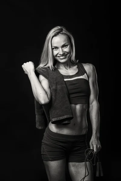 Fitness meisje zwart-wit foto — Stockfoto