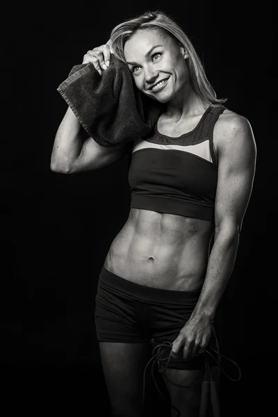 Fitness meisje zwart-wit foto — Stockfoto