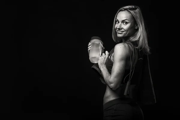 Fitness-Mädchen Schwarz-Weiß-Foto — Stockfoto