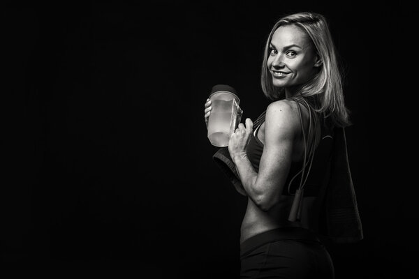 Fitness girl black and white photo