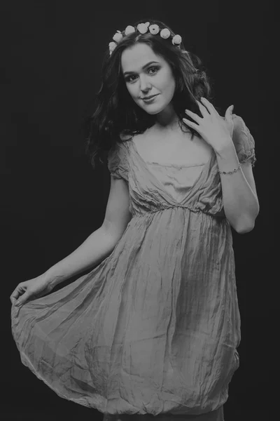 Woman with beautiful hair black and white portrait