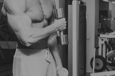 Spor salonunda dumbbells ile işgal.