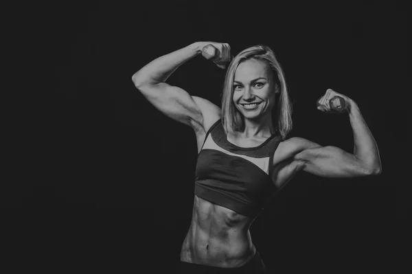 Black and white picture fitness girl — Stock Photo, Image