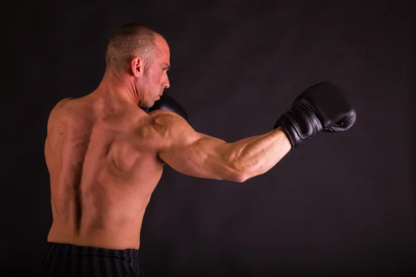 Uomo muscoloso in guanti da boxe — Foto Stock