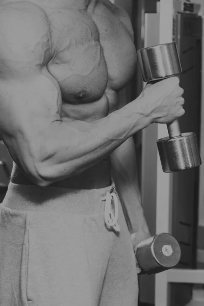 Spor salonunda dumbbells ile işgal. — Stok fotoğraf