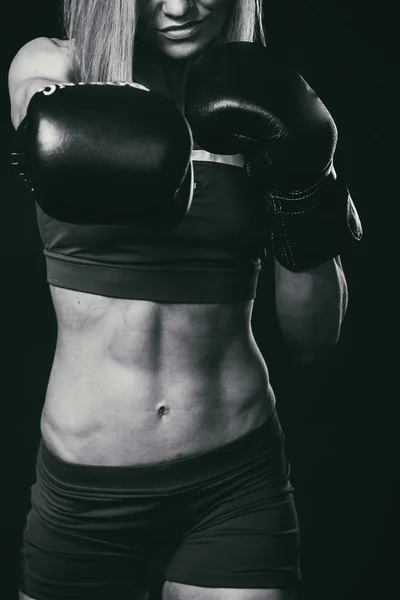 Fitness girl on a black background — Stock Photo, Image