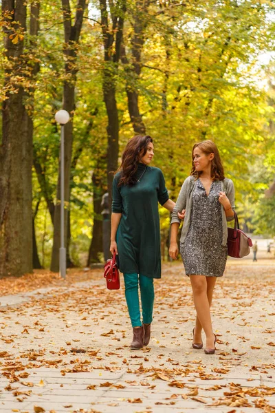 Girlfriends in autumn park — Stock Photo, Image