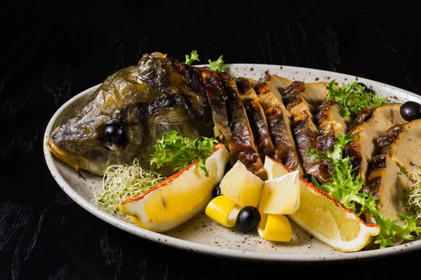 Gefilte fish on a plate. — Stock Image Gefilte fish on a plate. Stock Picture