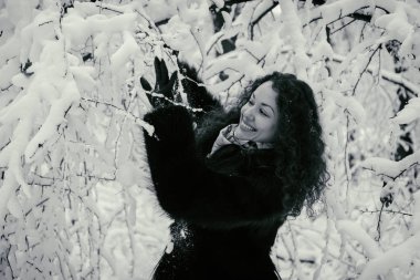 Kış frost. Bir kürk manto güzel kadın