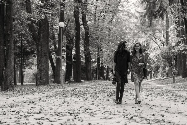 Dziewczyny spaceru w parku jesień — Zdjęcie stockowe