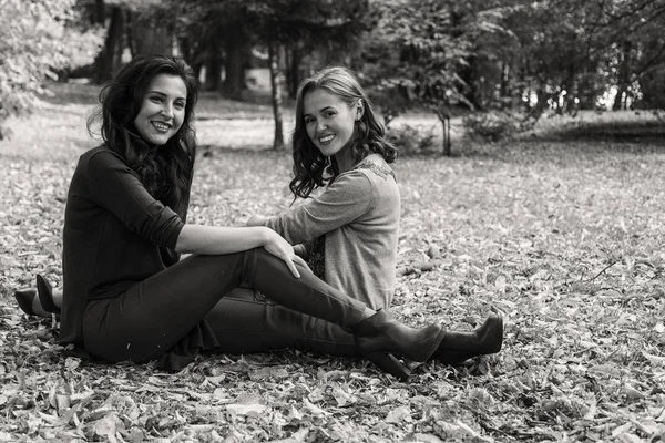 Passeggiata amiche nel parco autunnale — Foto Stock