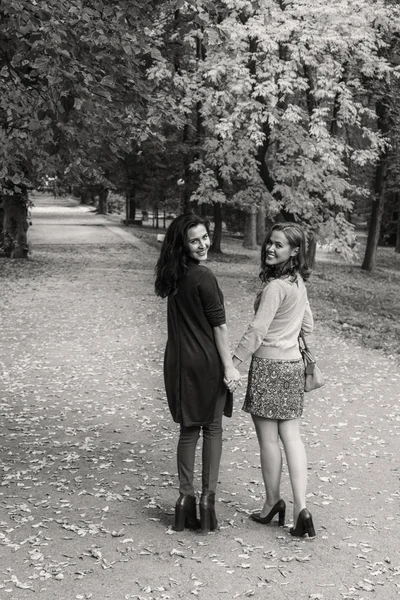 Wandeling vriendinnen in herfst park — Stockfoto